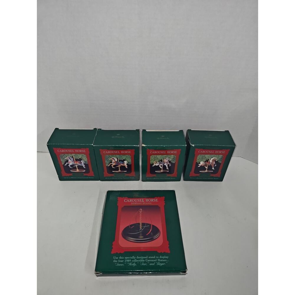 Hallmark Carousel Horses And Display Stand Complete Set Vintage 1989 Set Of 4
